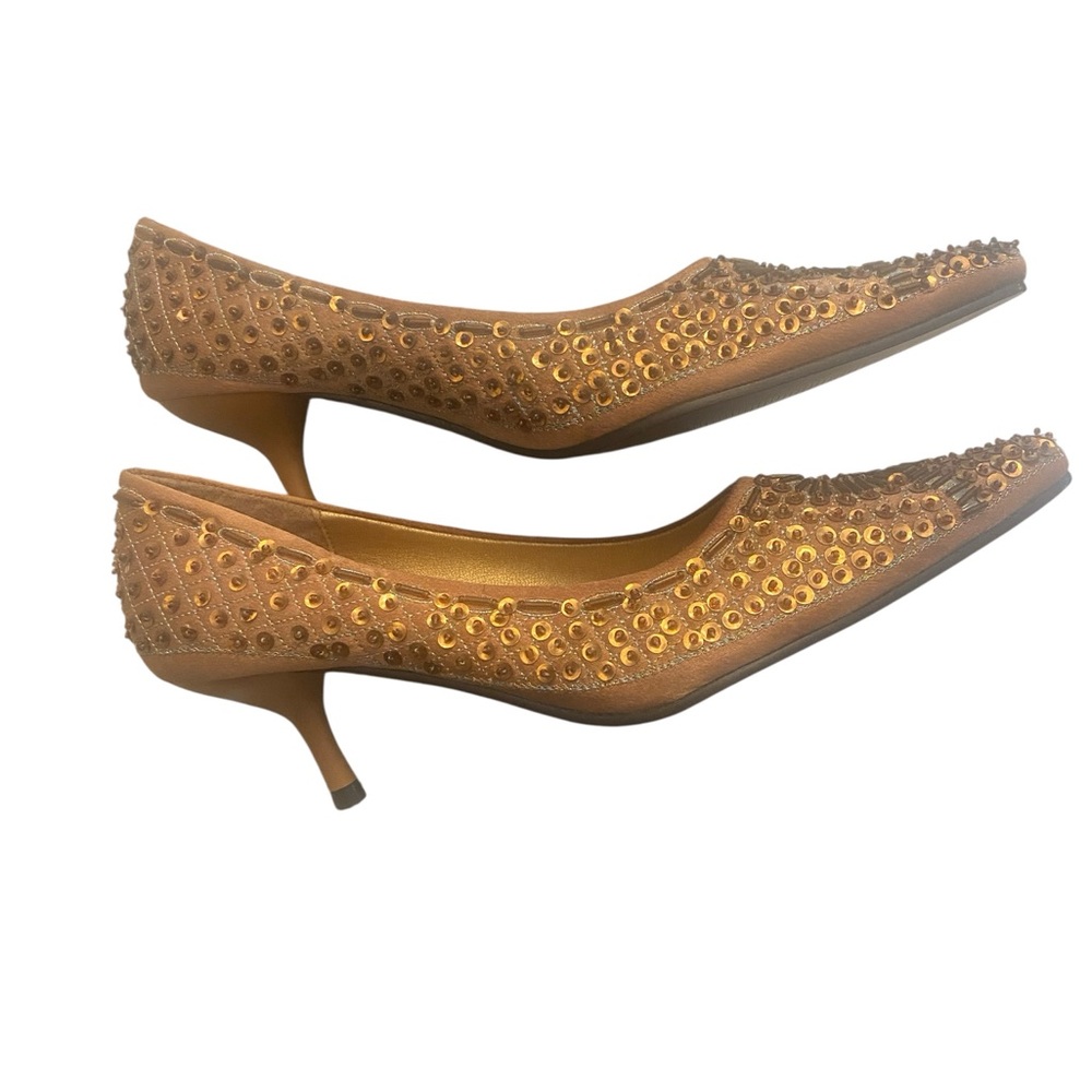 TOP Moda Tan Sequenced 2 inch Pointy Toe Women’s Pumps Size 8. - Picture 2 of 6